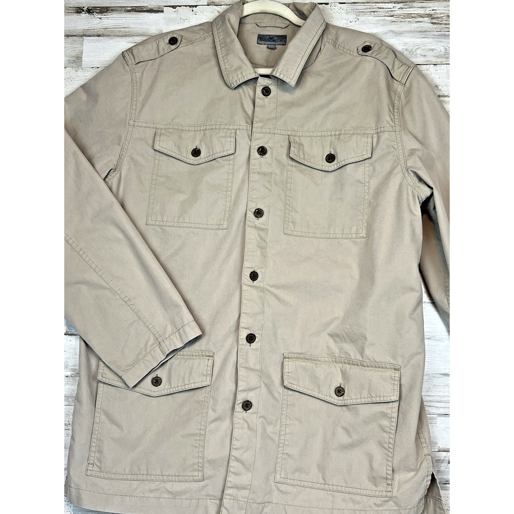 TravelSmith Mens L Khaki Safari Field Jacket Cotton Utility Travel 4 Pocket - Picture 2 of 8